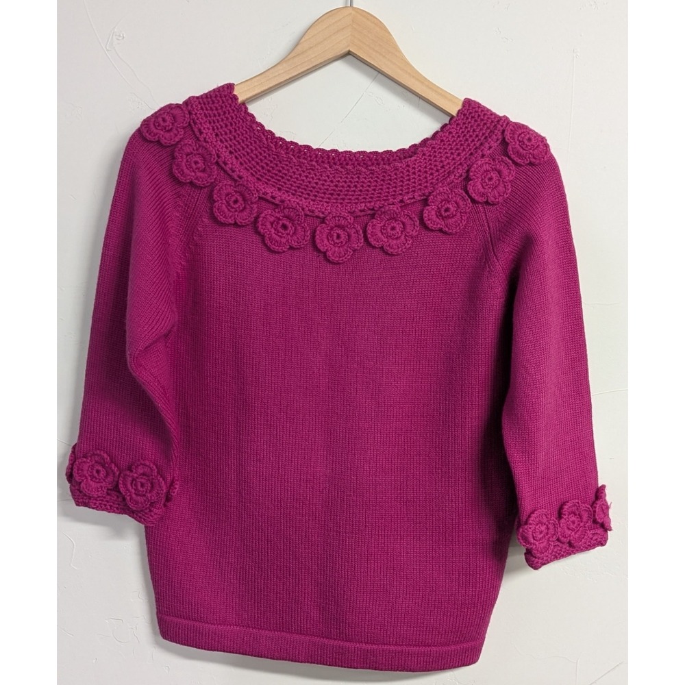 Vintage‎ GOGO International Women's Sweater 36 Fuchsia Quarter Sleeve 100% Wool